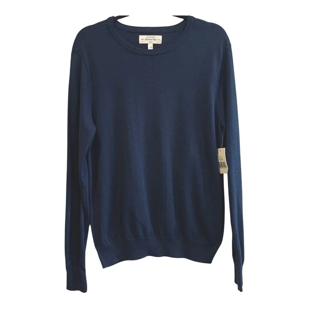 NWT Hawker Rye Cashmere Blend Navy Round‎ Neck Soft Cozy Sweater Small